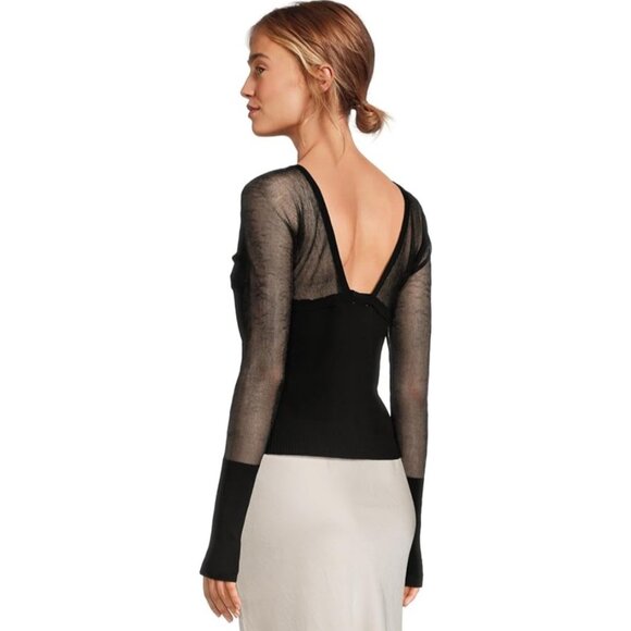 Free People Intimately Sheer Mesh Black Top Size L Dark Coquette Vampy Witchy - Picture 2 of 9